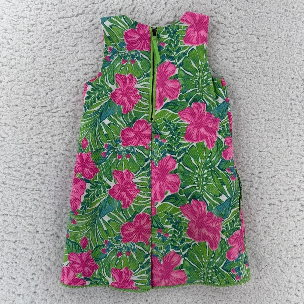 Tommy Bahama Dress Girls 4 Green Pink Floral Sleeveless A Line Hawaiian Summer